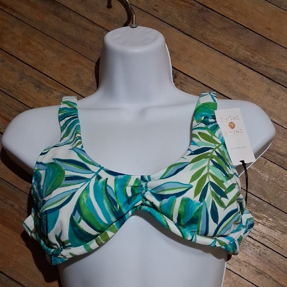 Shade & Shore Green Blue Leaf Print Underwire Sports Bra